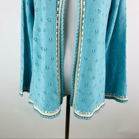 Gaxelle Ribbon Trim Pointelle Cardigan Grandmacore Sweater Small - Picture 3 of 12